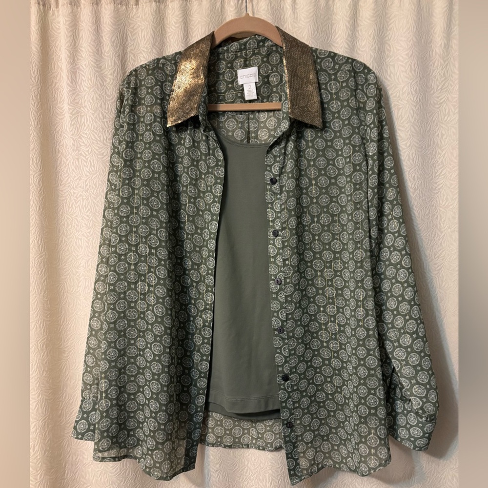 Chico’s Blouse with Matching Tank Top (L-12)